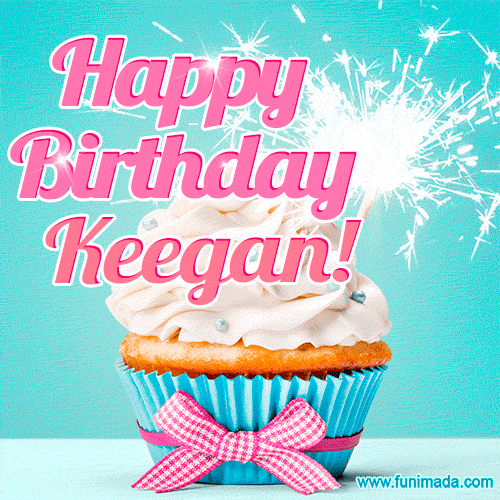 Happy Birthday Keegan! Elegang Sparkling Cupcake GIF Image.