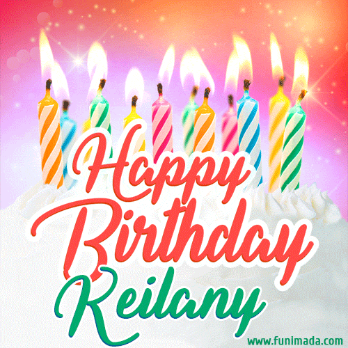 Happy Birthday GIF for Keilany with Birthday Cake and Lit Candles