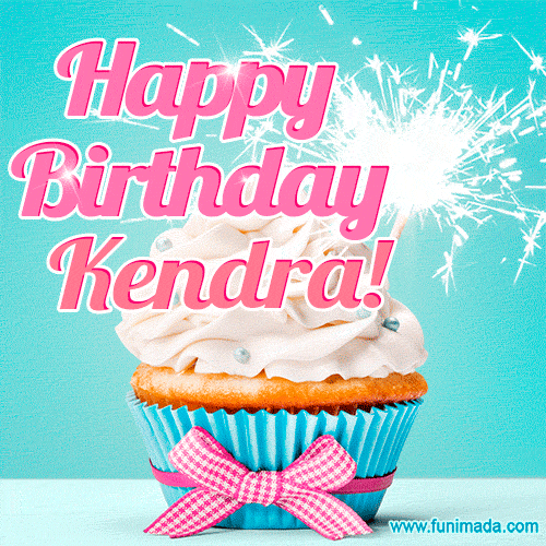 Happy Birthday Kendra! Elegang Sparkling Cupcake GIF Image.