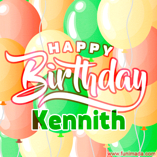 Happy Birthday Image for Kennith. Colorful Birthday Balloons GIF Animation.