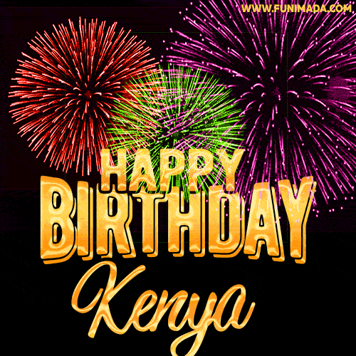 Wishing You A Happy Birthday, Kenya! Best fireworks GIF animated greeting card.
