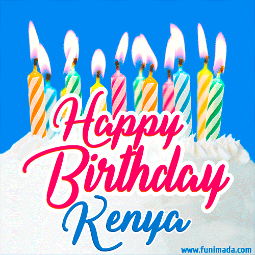 Happy Birthday GIF for Kenya with Birthday Cake and Lit Candles
