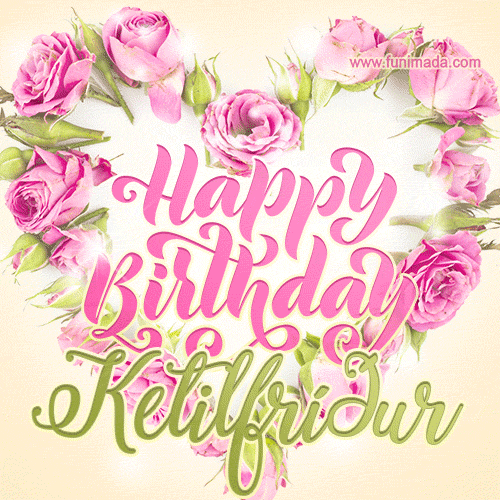 Pink rose heart shaped bouquet - Happy Birthday Card for Ketilfríður