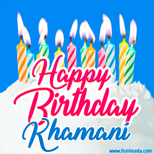 Happy Birthday GIF for Khamani with Birthday Cake and Lit Candles