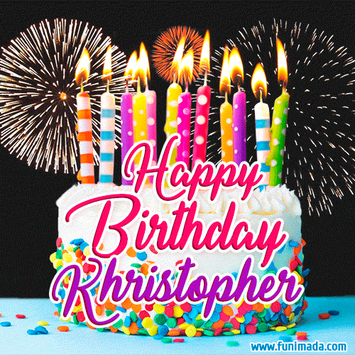 Amazing Animated GIF Image for Khristopher with Birthday Cake and Fireworks