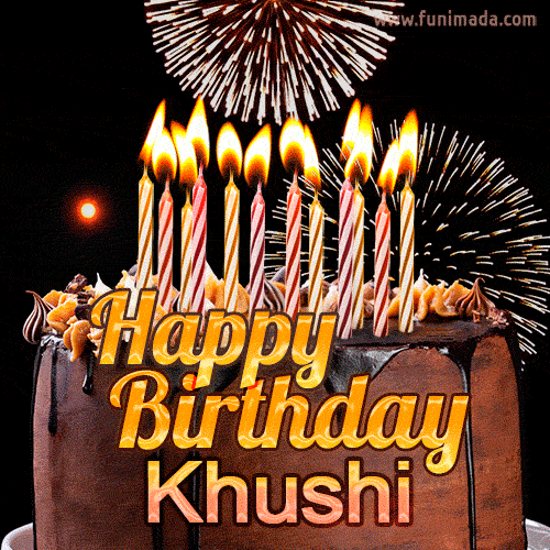 Chocolate Happy Birthday Cake for Khushi (GIF) — Download on 