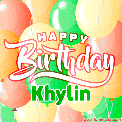 Happy Birthday Image for Khylin. Colorful Birthday Balloons GIF Animation.