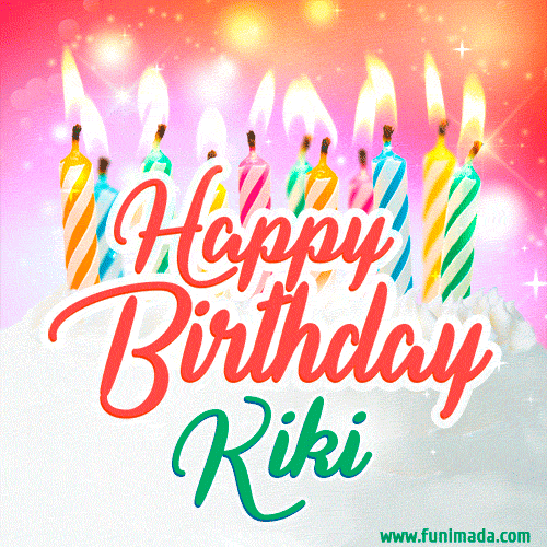 Happy Birthday GIF for Kiki with Birthday Cake and Lit Candles — Download  on 