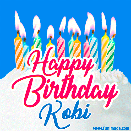 Happy Birthday GIF for Kobi with Birthday Cake and Lit Candles