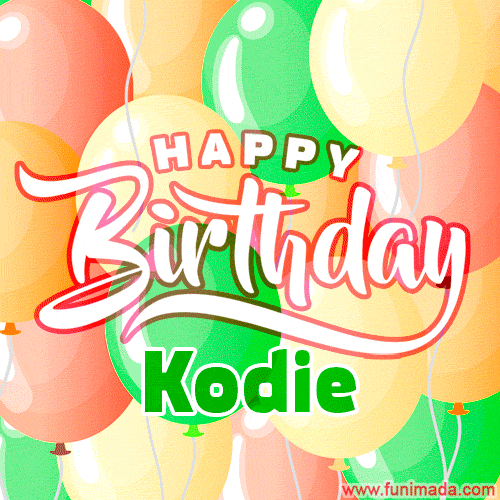 Happy Birthday Image for Kodie. Colorful Birthday Balloons GIF Animation.