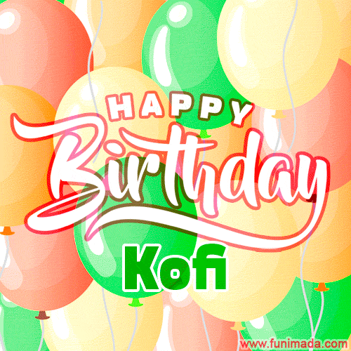 Happy Birthday Image for Kofi. Colorful Birthday Balloons GIF Animation.