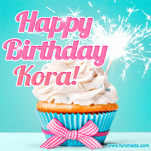 Happy Birthday Kora! Elegang Sparkling Cupcake GIF Image.