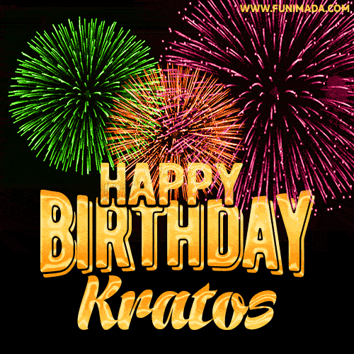 Wishing You A Happy Birthday, Kratos! Best fireworks GIF animated greeting card.