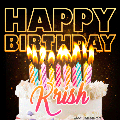 Krish - Animated Happy Birthday Cake GIF for WhatsApp