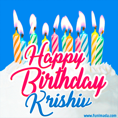 Happy Birthday GIF for Krishiv with Birthday Cake and Lit Candles
