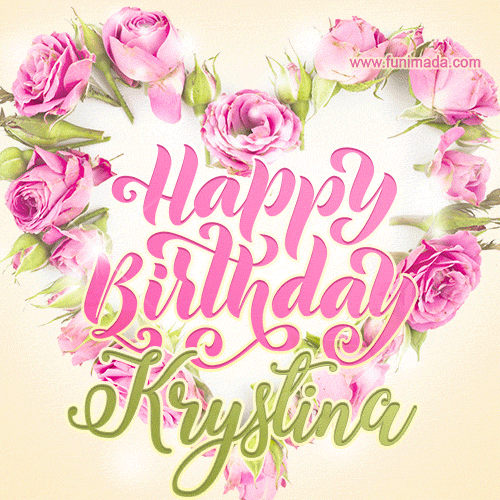 Pink rose heart shaped bouquet - Happy Birthday Card for Krystina