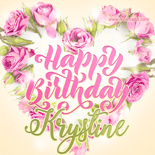 Pink rose heart shaped bouquet - Happy Birthday Card for Krystine