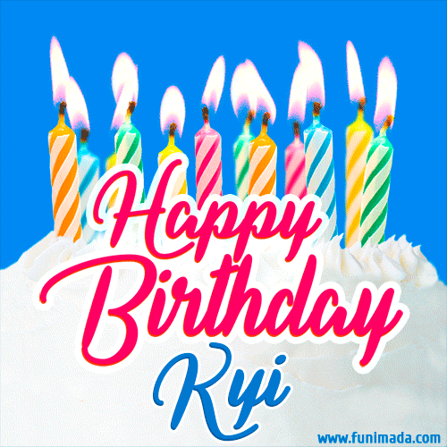 Happy Birthday GIF for Kyi with Birthday Cake and Lit Candles