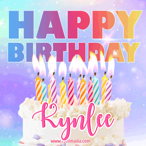 Animated Happy Birthday Cake with Name Kynlee and Burning Candles