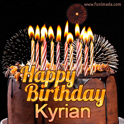 Chocolate Happy Birthday Cake for Kyrian (GIF) — Download on 