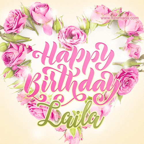 Pink rose heart shaped bouquet - Happy Birthday Card for Laila