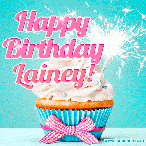 Happy Birthday Lainey! Elegang Sparkling Cupcake GIF Image.