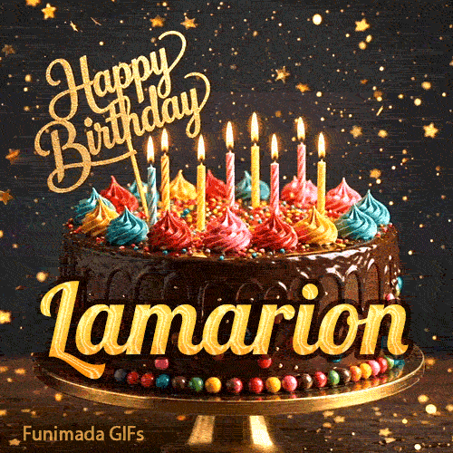 Close-up of colorful whipped cream toppings on a chocolate cake with flickering candles, custom-designed for Lamarion.