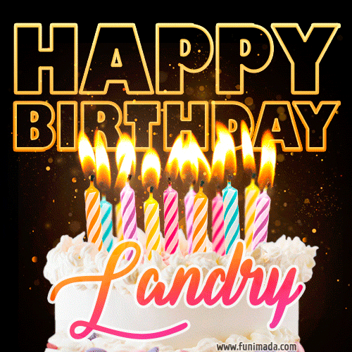 Landry - Animated Happy Birthday Cake GIF for WhatsApp