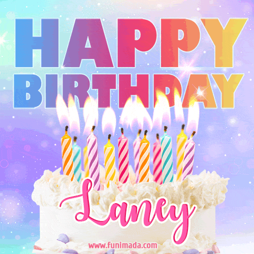 Animated Happy Birthday Cake with Name Laney and Burning Candles