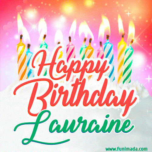 Happy Birthday GIF for Lauraine with Birthday Cake and Lit Candles