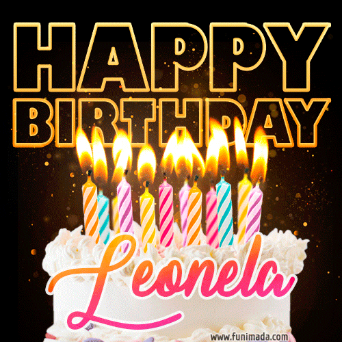 Leonela - Animated Happy Birthday Cake GIF Image for WhatsApp