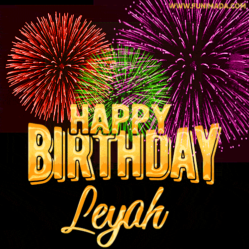 Wishing You A Happy Birthday, Leyah! Best fireworks GIF animated greeting card.