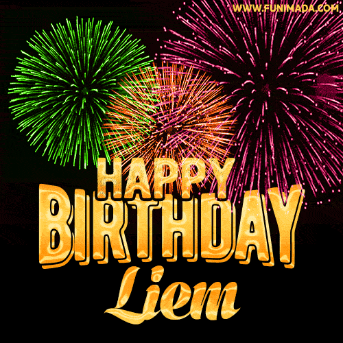Wishing You A Happy Birthday, Liem! Best fireworks GIF animated greeting card.