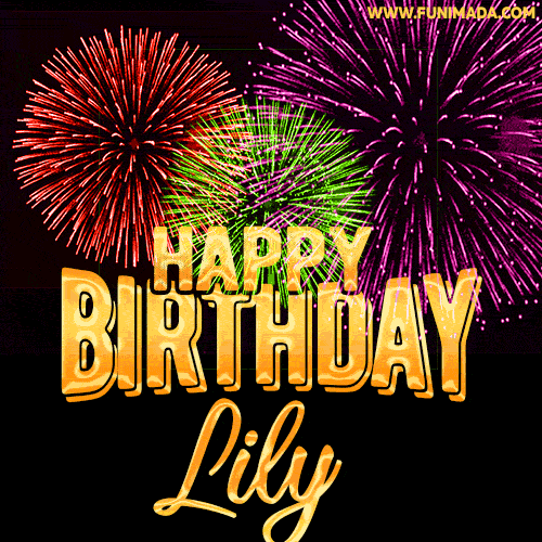 Wishing You A Happy Birthday, Lily! Best fireworks GIF animated greeting card.