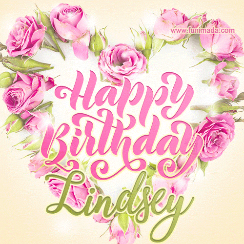 Pink rose heart shaped bouquet - Happy Birthday Card for Lindsey