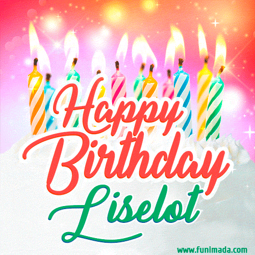 Happy Birthday GIF for Liselot with Birthday Cake and Lit Candles