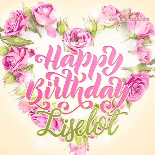Pink rose heart shaped bouquet - Happy Birthday Card for Liselot