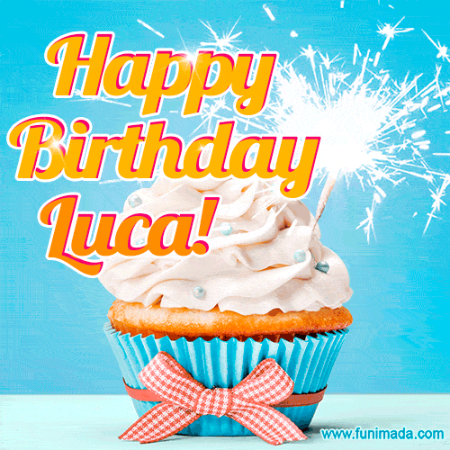 Happy Birthday, Luca! Elegant cupcake with a sparkler.