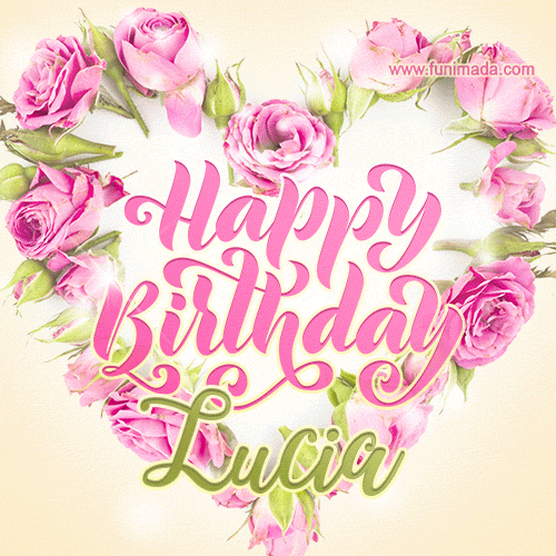 Pink rose heart shaped bouquet - Happy Birthday Card for Lucia
