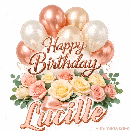 Stylish pink and gold Happy Birthday Lucille animation with floral decor