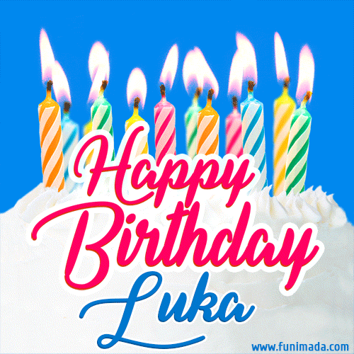 Happy Birthday GIF for Luka with Birthday Cake and Lit Candles