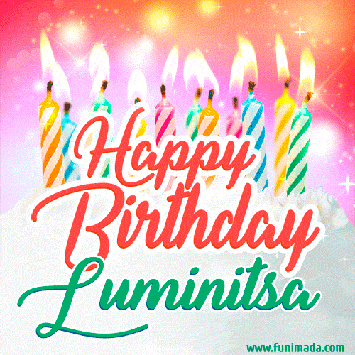 Happy Birthday GIF for Luminitsa with Birthday Cake and Lit Candles
