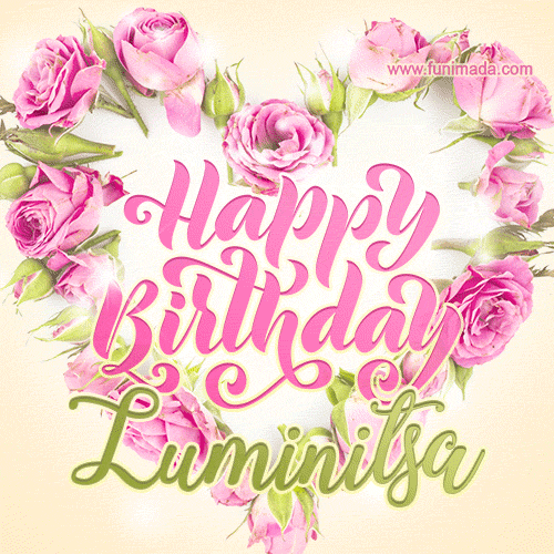 Pink rose heart shaped bouquet - Happy Birthday Card for Luminitsa