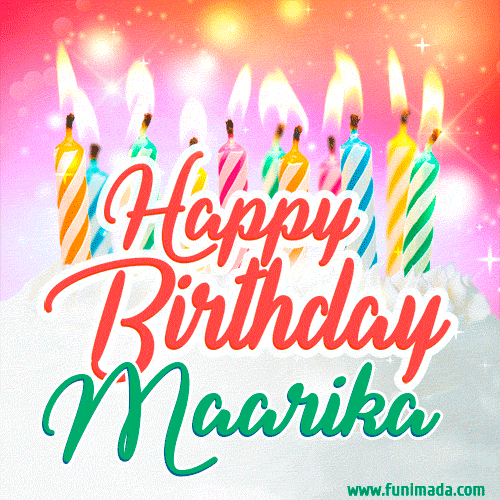 Happy Birthday GIF for Maarika with Birthday Cake and Lit Candles