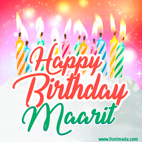 Happy Birthday GIF for Maarit with Birthday Cake and Lit Candles