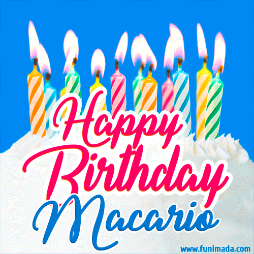 Happy Birthday GIF for Macario with Birthday Cake and Lit Candles