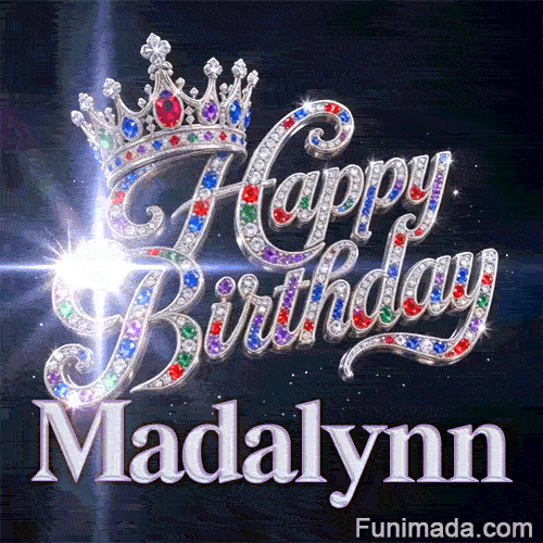 A bright white lens flare shining from diamond cursive letters with the name Madalynn written in metallic font.