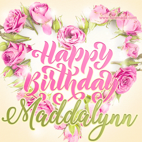 Pink rose heart shaped bouquet - Happy Birthday Card for Maddalynn