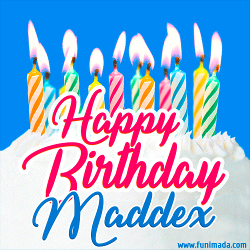 Happy Birthday GIF for Maddex with Birthday Cake and Lit Candles