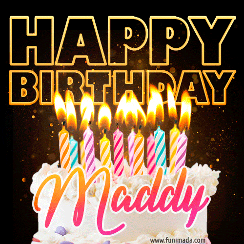 Maddy - Animated Happy Birthday Cake GIF Image for WhatsApp